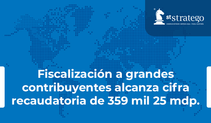 Fiscalización a grandes contribuyentes alcanza cifra recaudatoria de 359 mil 25 mdp.